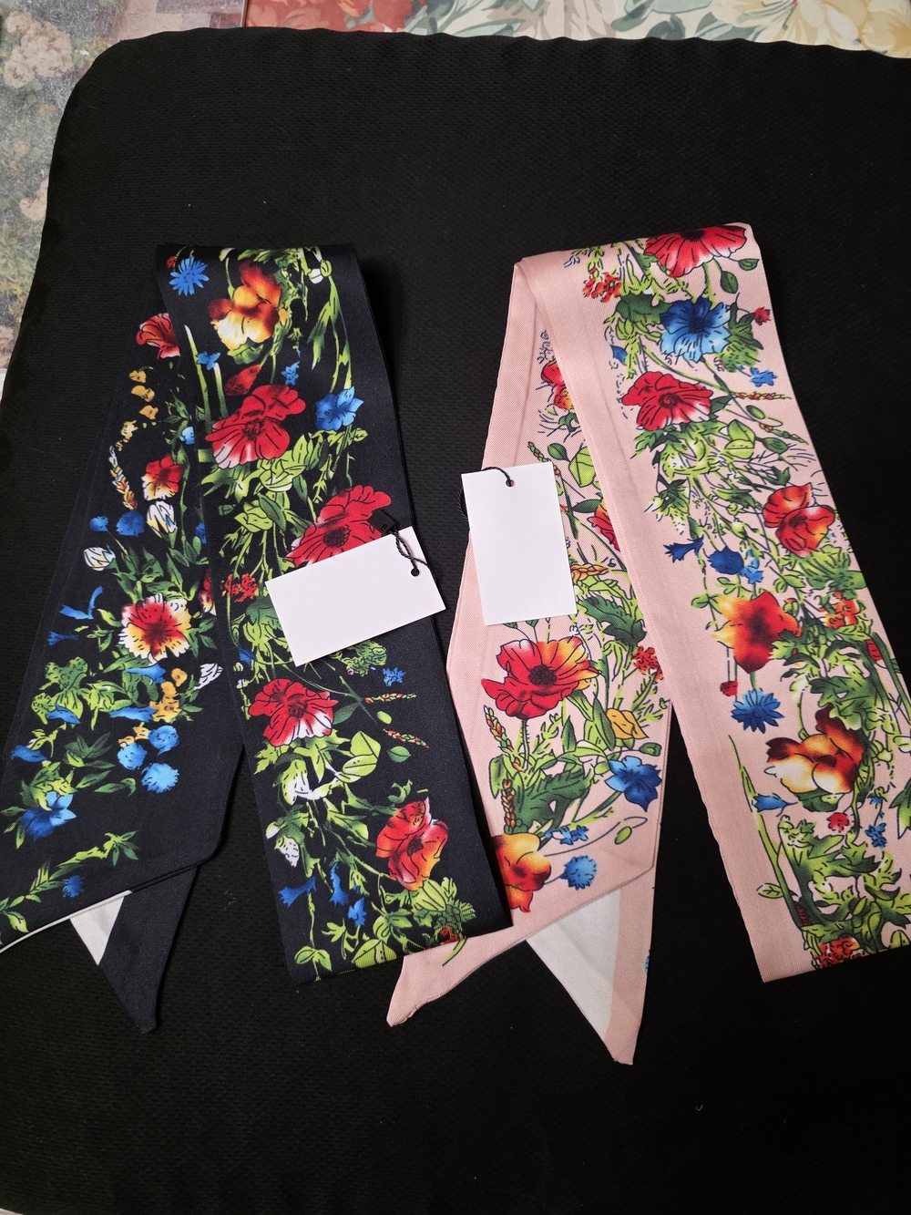Floral Print Scarf Belt - Black & Pink Set Of 2